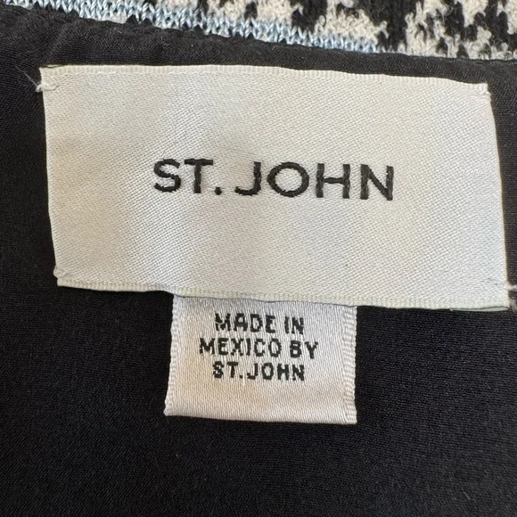 St John Prince Of Wales Black White Houndstooth Wool Shift Dress US 8 $995